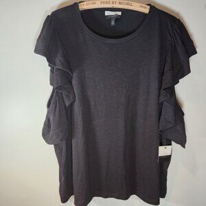 Eloquii 4X 26/28 Black Ruffle Sleeve Top Rayon blend
